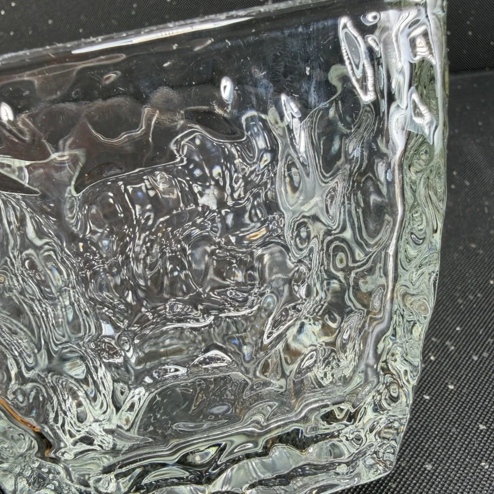 Disaronno Square Hammered Texture Rocks Glasses Bowl Dish Set of 2 Clear Barware